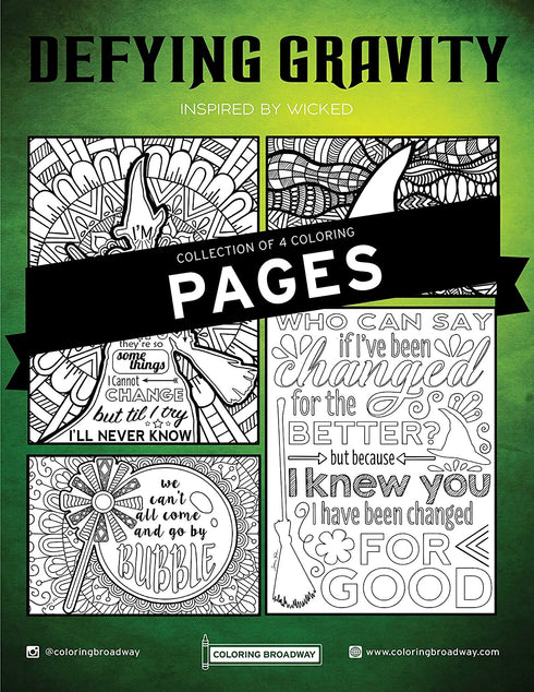 WICKED | “Defying Gravity” Collection | COLORING PAGES by Coloring Broadway | Hand-drawn illustrations - Printed on matte card stock (8 1/2” x 11) - Set of 4 Individual Pages