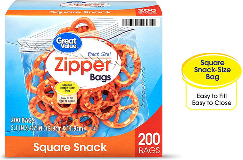 Great Value Zipper Square Snack Bags Value Pack of 2