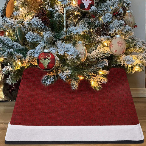 Blissun Fabric Christmas Tree Collar, Square Christmas Tree Ring, Willow Christmas Tree Skirt for Christmas Tree Decorations (Red & White)