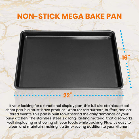 Nonstick Cookie Sheet Baking Pan - 1QT Large Metal Oven Baking Tray Mega Pan - Kitchen Cooking Non-Stick Bake Trays - Stylish Metallic Black Coating, PFOA PFOS PTFE Free - NutriChef NCLGBLK1
