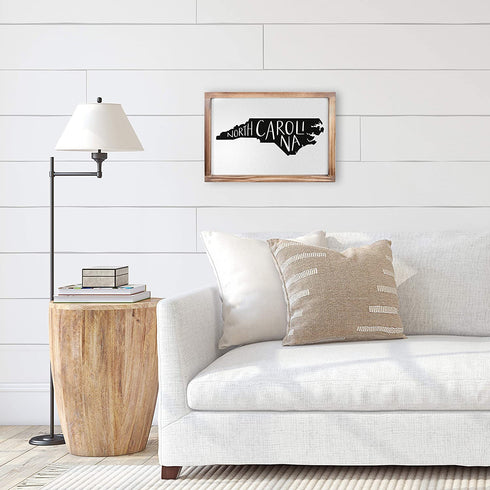 North Carolina Sign - Rustic Farmhouse Decor for the Home - North Carolina State Sign, Modern Farmhouse State Gift, North Carolina Wall Decor, State Souvenir with Solid Wood Frame 11x16 Inch