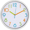 Bernhard Products Colorful Kids Wall Clock 10 Inch Silent Non Ticking Quality Quartz Battery Operated Wall Clocks, Easy to Read 3D Multi Colored Numbers Nursery Classroom Office Kitchen, White Frame