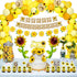 Sunflower Birthday Party Decorations Supplies 104Pcs - Sunflower Happy Birthday Banner, Artificial Sunflower Vine, Aluminum Foil Balloon, Cake Toppers, Balloons and Tools for Sunflower Garland Arch