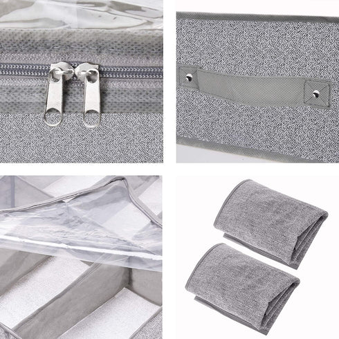 GRANNY SAYS Under Bed Shoe Storage Container, Breathable Under Bed Storage Bags with Zippers and Handle, Dividers Shoe Storage Bin Solution, Gray, 2-Pack
