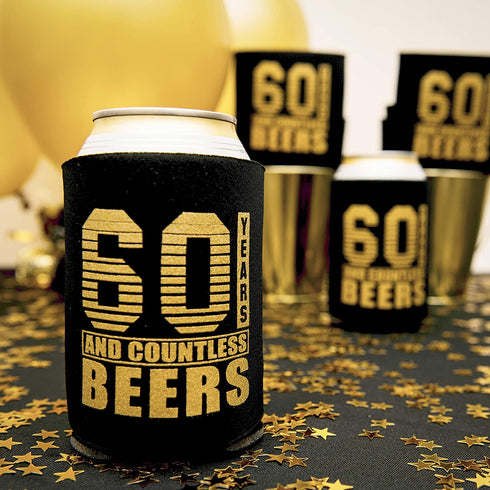 60th Birthday Decor and Party Favors, Beverage Sleeves Gift for Dad's 60th Birthday Party, Decorations and Party Supply, 60s Birthday Decorations for Men, 12-Pack, Black & Gold