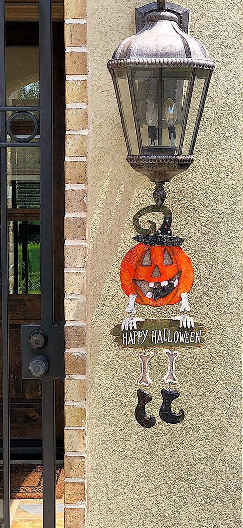 Transpac Halloween Decoration Wall Front Door Wreath Hanging Wood Metal Decor Indoor Outdoor 24" x 10.5" (Pumpkin Boo)