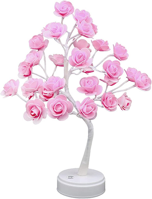 ITICdecor Rose Tree Lamp 30 LED Beside Night Light USB Battery Powered Gift for Girls Women Teens Home Decor for Wedding Christmas Bedroom Party (Pink Rose)