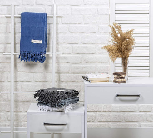Bersuse 100% Cotton Troy Stonewashed Turkish Towel - 37x70 Inches, Blue