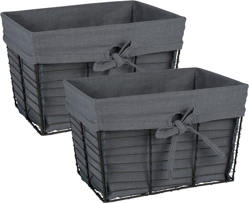 DII Farmhouse Chicken Wire Storage Baskets with Liner, Medium, Vintage Grey, 11x7.88x7", 2 Piece