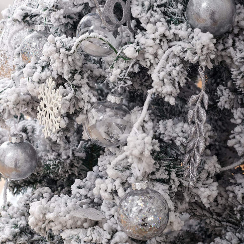 XmasExp Christmas Ball Ornaments Set-70mm/2.76" Silver Large Shatterproof Clear Glitter Pastic Christmas Ball Ornaments Xmas Tree Decoration Delicate Hanging Ornament for Xmas Party (12 Counts,Silver)