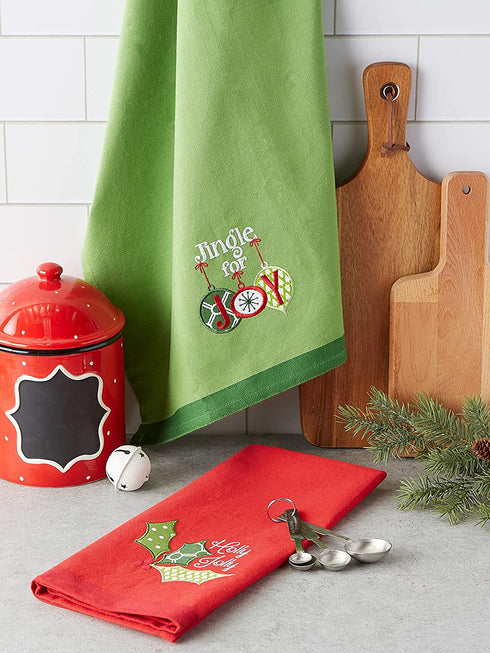 DII Christmas Dishtowel Collection Embellished, 18x28, Jingle for Joy, 2 Piece