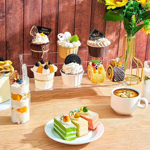 Acrylic Riser Display Dessert Stand Riser Clear Tiered Display Shelf Clear Cupcakes Stand for Cabinet Countertops Table Decoration and Organizer (2, 11.6 x 6.5 x 3.8 Inches)