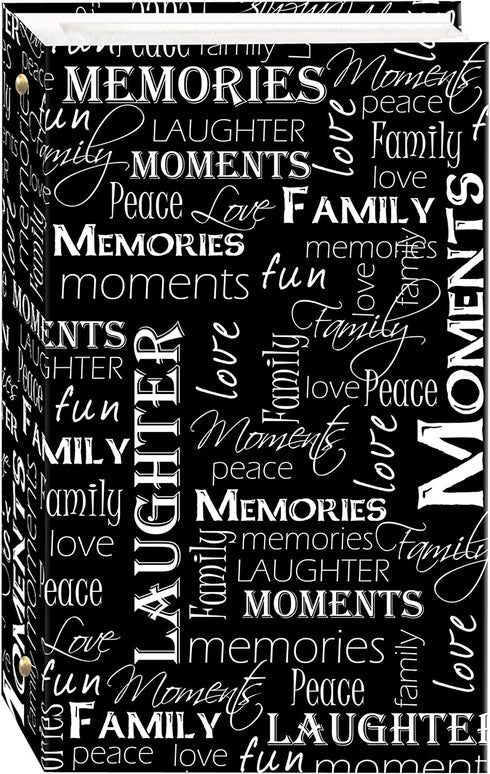 3-Ring Photo Album 300 Pockets Hold 4x6 Photos, Black & White Words Design