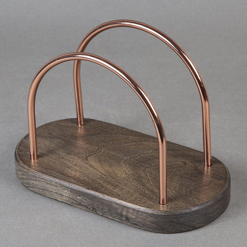 Creative Home 50303 Chestnut Wood with Copper Plated Wire Tabletop Napkin Holder Stand Tissue Paper Dispenser, 4" x 7-1/4" x 5-1/4" H, Brown