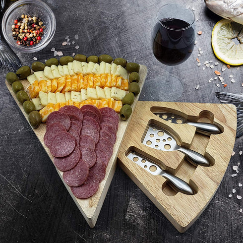 Bamboo Essentials Rubber Wood Cheese Board Set - Charcuterie Platter with Cutlery Set - Perfect for Birthday, Housewarming & Wedding Gifts, Can Be Used in Sets forming a Center Piece