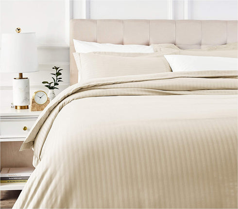 Amazon Basics Striped Microfiber Duvet Cover Set - King, Beige