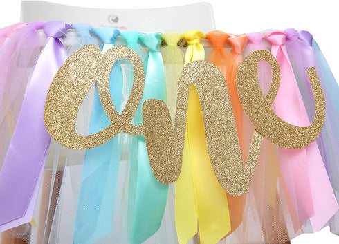 Pastel Rainbow High Chair Banner for 1st Birthday - Party Supplies for Highchair Tutu Skirt, First Birthday with One Pennant,Rainbow Birthday Decorations for Girls (Rainbow Banner)