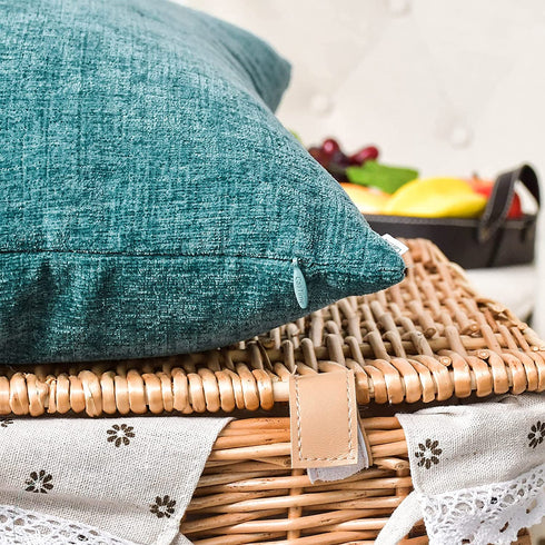 CaliTime Pack of 2 Cozy Throw Pillow Covers Cases for Couch Sofa Home Decoration Solid Dyed Soft Chenille 20 X 20 Inches Teal