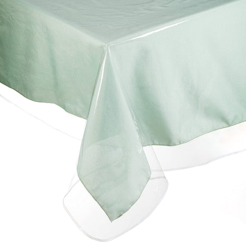 Yourtablecloth Clear Vinyl Tablecloth Heavy Duty 6 Mil Table Cloth (60? x 108? Oblong) Tablecloth Easy to Clean and Highly Durable Comes in White Hemmed Border