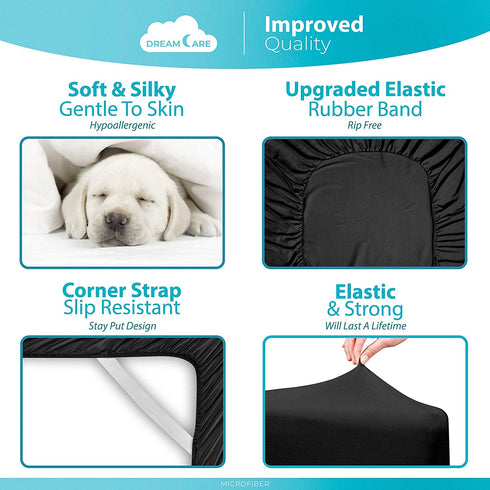 Extra Deep Pocket Fitted Sheet Deep Pocket Fitted Sheet Only - Up to 21 Inch Mattress Sheet Queen Size Fitted Sheet, Black