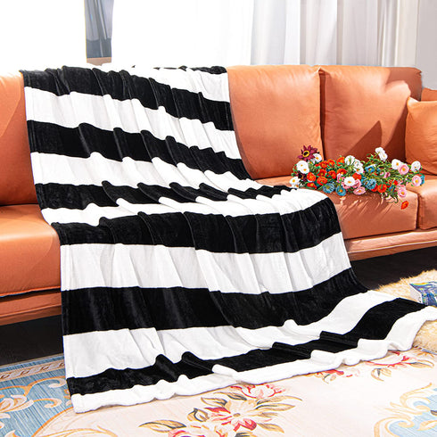 NTBAY Flannel Throw Blanket, Super Soft with Black and White Stripe (51"x 68")