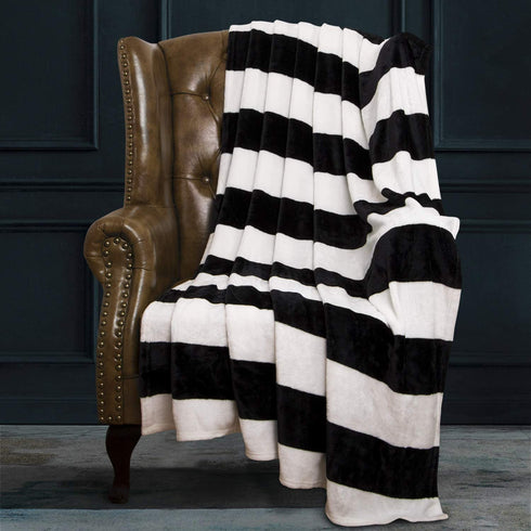 NTBAY Flannel Throw Blanket, Super Soft with Black and White Stripe (51"x 68")