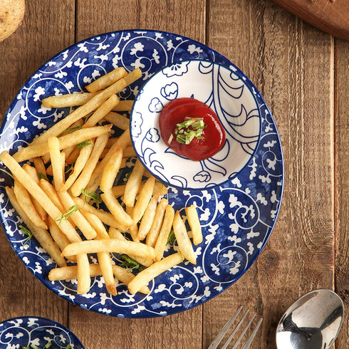 Selamica 2.5oz Ceramic Dip Bowls Set, Porcelain Dip Mini Bowls Soy Sauce Dish, dipping Bowls, Appetizer side dishes for party, family, pack of 6(Vintage Blue)