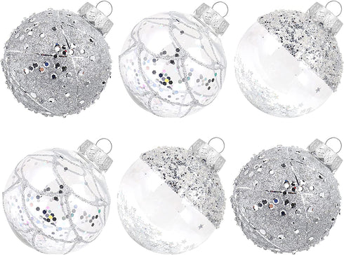 ISULIFE Christmas Ball Ornaments 80mm/3.15" Shatterproof Clear Large Plastic Christmas Tree Decoration, Delicate Hanging Ornaments for Xmas Party, Wedding, Holiday and Home Décor(6ct,Silver)