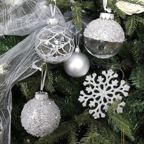 ISULIFE Christmas Ball Ornaments 80mm/3.15" Shatterproof Clear Large Plastic Christmas Tree Decoration, Delicate Hanging Ornaments for Xmas Party, Wedding, Holiday and Home Décor(6ct,Silver)