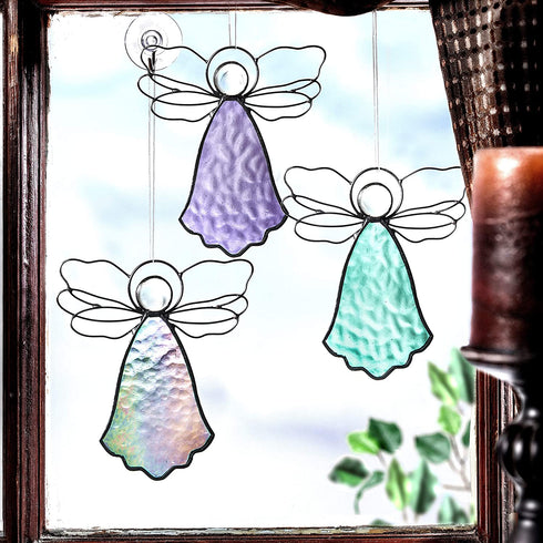 Angel Ornament Stained Glass Window Sun Catcher Display Christmas Tree Decoration Holiday Decor Memorial Remembrance Sympathy Gifts for CNA Nurse J Devlin ORN 303 Series (Clear Iridescent)