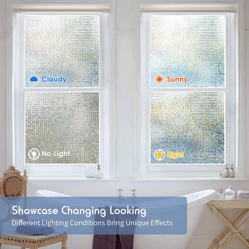 rabbitgoo Stained Glass Privacy Window Film, Mosaic Pattern Static Cling Decorative Window Vinyl, Removable Rainbow Window Tint Film, Non-Adhesive Iridescent Films for Home Office, 17.5 x 118 inches