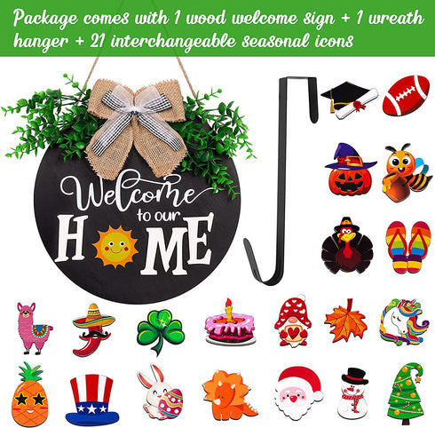 jollylife Welcome Sign Front Door Decorations + Wreath Hanger + 21PCS Interchangeable Seasonal Plaques -St Patricks Day/Easter/Spring Decor Home Porch Indoor Outdoor Hanging Ornaments Gifts