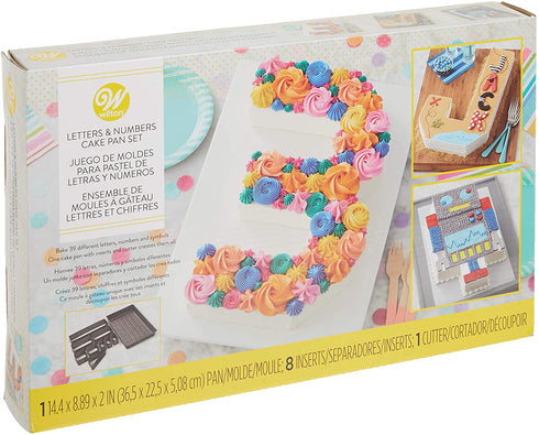 Wilton Letters and Numbers Adjustable Non-Stick Cake Pan Set, 10-Piece Set, Steel