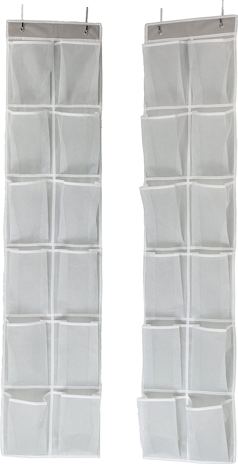 SimpleHouseware 24 Pockets - 2PK 12 Large Pockets Over Door Hanging Shoe Organizer, Grey