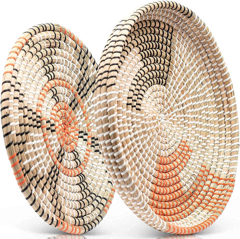 Boho Wall Decor Seagrass Baskets - 2-Piece Set - Includes 1 Hanging Wall Basket and 1 Trivet with Hang Loops - Bohemian Decor Baskets Handmade in Vietnam with Natural Seagrass