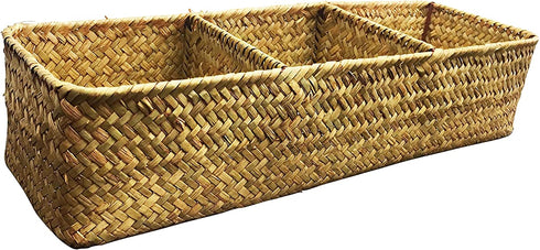 LA Rectangular Woven Seagrass Storage Basket and Home Organizer Bins,Natural Water Hyacinth Basket (Brown)