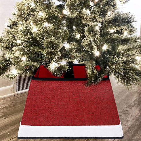 Blissun Fabric Christmas Tree Collar, Square Christmas Tree Ring, Willow Christmas Tree Skirt for Christmas Tree Decorations (Red & White)