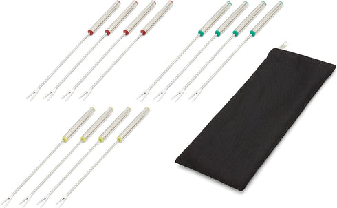 Fox Run 11655 Set of 12 Stainless Steel 9.5" Plus Bonus Storage Bag-Color Coding Fondue Fork Silver
