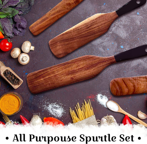 5 PC Spurtles Kitchen Tools As Seen on Tv , Spurtle Set with Black Handles , Spurtle Set As Seen on Tv Acadia Wood , Wooden Spurtle , Spurtle As Seen On Tv , Spurtle Reviews , Spurtle