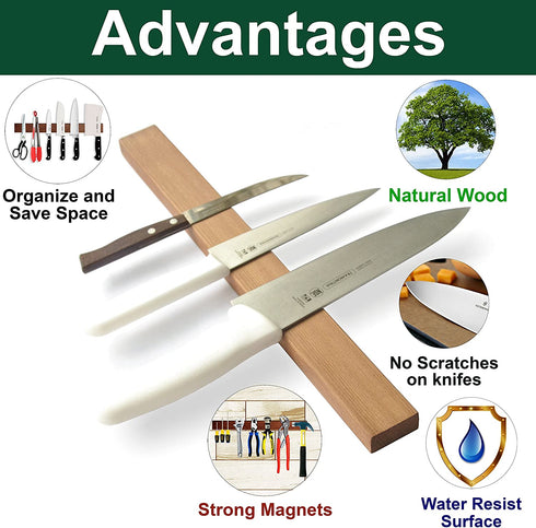 SimpleUsefulThings 16 inch Wood Professional Magnetic Knife Strip - Rack Bar - Magnetic Knife Holder for Wall