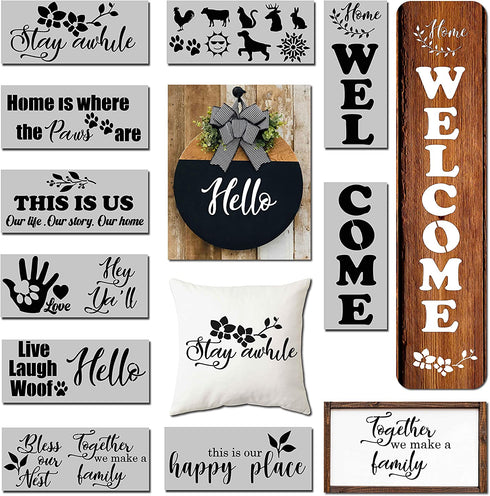 Stencils for Painting On Wood, Welcome Stencil Vertical, Wood Stencils, Quotes for Painting, Stencils for Canvas and Signs, Pet Stencils, DIY Porch Signs, Farmhouse Stencils Sayings, Hello Stencil