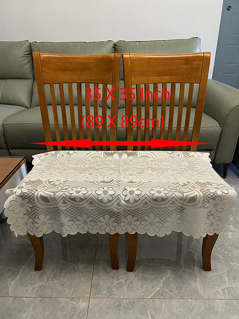 HOMECOOL Square Small Table Cloth - 2PCS Ivory Crochet Tablecloth for Round Coffee Table 35 X 35 Inch ( 89cm X 89cm)