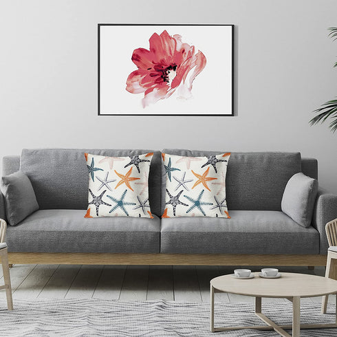 Emvency Set of 2 Throw Pillow Covers Beach Ocean Coastal Orange Black and Blue Starfish Decorative Pillow Cases Home Decor Standard Square 18x18 Inches Summer White Pillowcases