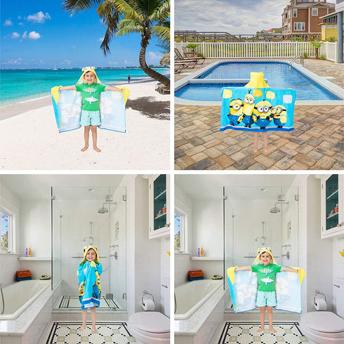 Franco - HH4848 Kids Bath and Beach Soft Cotton Terry Hooded Towel Wrap, 24" x 50", Despicable Me Minions