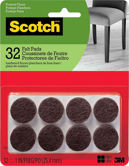 Scotch SP822-NA Brand 3M, Round, 1 in. Diameter, Brown, 32/Pack Felt Pads, Count