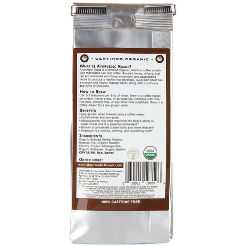 Ayurvedic Roast - Top Caffeine Free Certified Organic Coffee Substitute - Natural Grain Beverage and Herbal Blend that is a Great Non Acidic Coffee Alternative