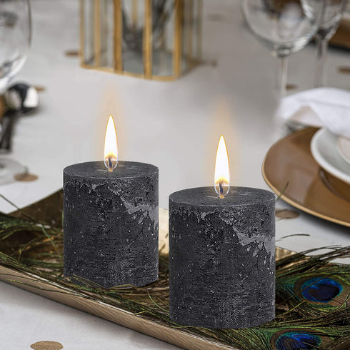 BOLSIUS Rustic Anthracite (Black) Unscented Pillar Candles - 2.75" X 3.25" Decoration Candles Set of 3 - Clean Burning Dinner Candles for Wedding & Home Decor Party Restaurant Spa- Aprox (80x68m)