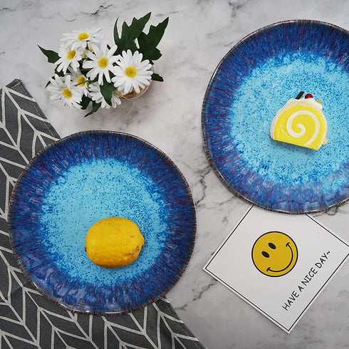 Melamine Salad Plate Plastic Dinner Plastic Plate Set of 6 Pcs 9 inch Round Lightweight Plates Shatter Proof Chip Resistant Dishwasher Safe Not Microware Not Oven(Deep Blue)