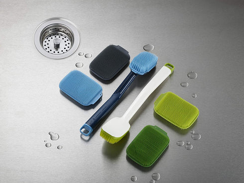 Joseph Joseph CleanTech Dish Brush and Reusable Sponge Scrubber Set Hygienic Quick-Dry, Green