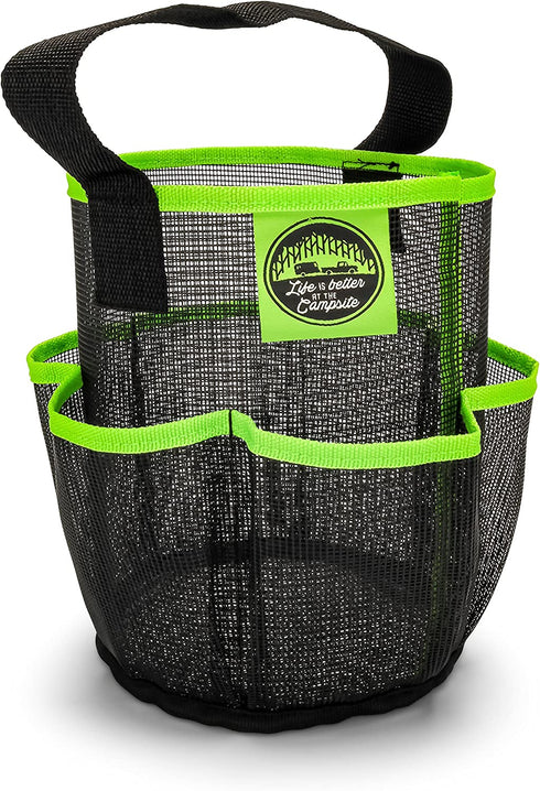 Camco Mesh Shower Caddy Organizer Tote with Pockets and Carry Handle, Dries Quick, Perfect for Dorms, Gym, Camping, the Beach and Travel, Organize Bathroom Toiletries and Products- Black (51997)